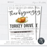 Editable Thanksgiving Turkey Drive Flyer: Community Event (Diy Regarding Turkey Drive Flyer Template