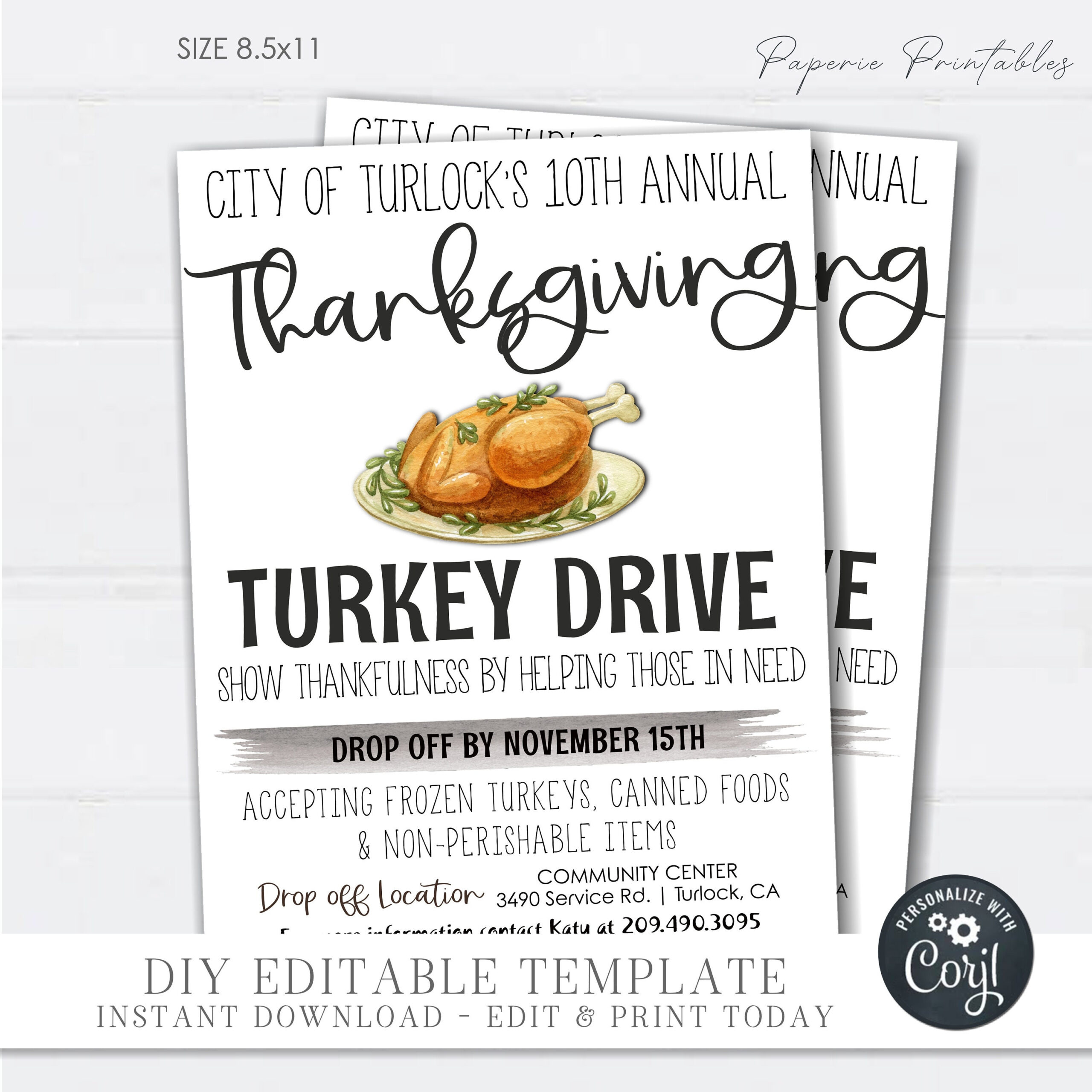 Editable Thanksgiving Turkey Drive Flyer: Community Event (Diy regarding Turkey Drive Flyer Template