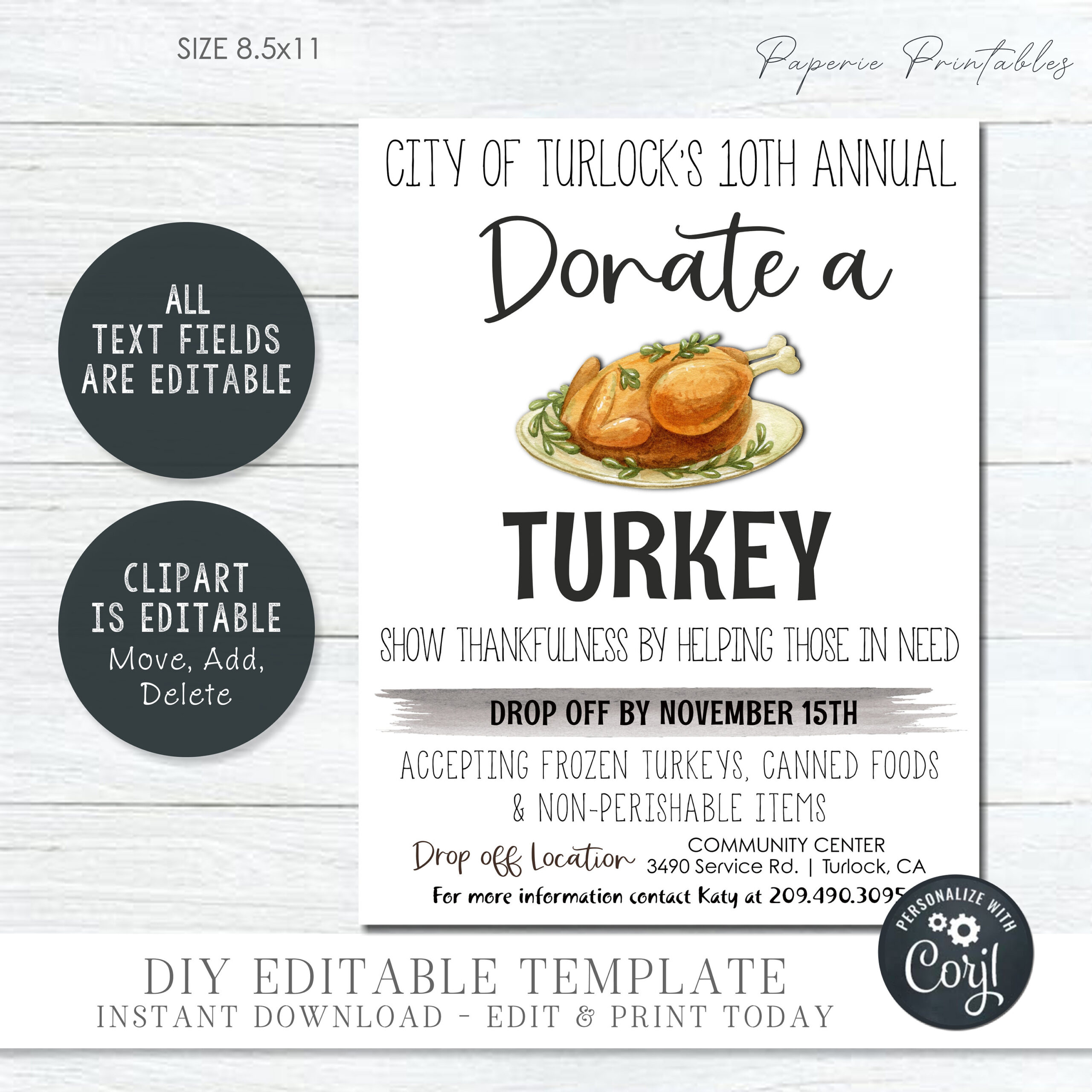 Editable Thanksgiving Turkey Drive Flyer: Community Event (Diy with Turkey Giveaway Flyer Template