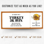 Editable Turkey 5K Run Ticket Template, Custom Thanksgiving 5K In Turkey Trot Certificate Template