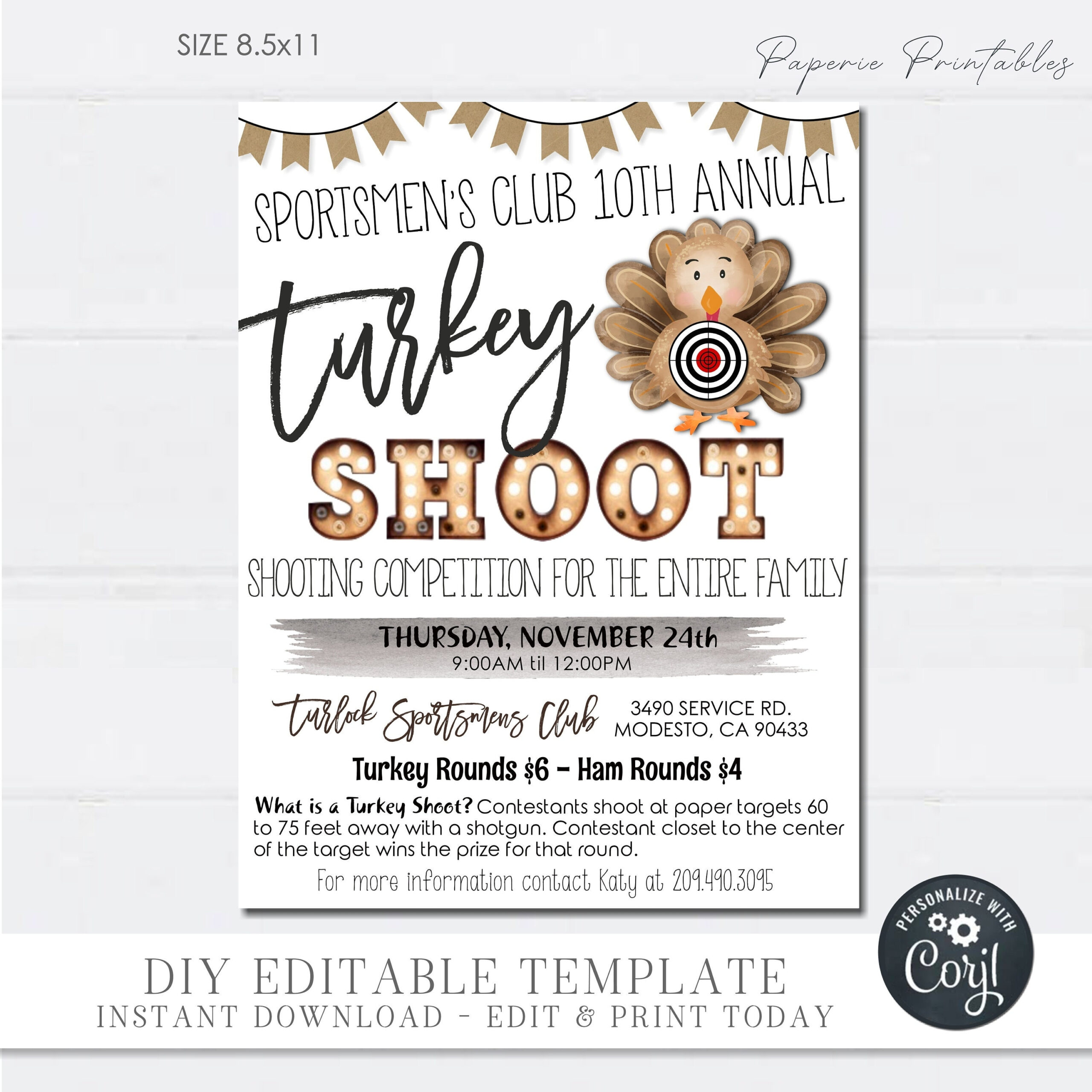 Editable Turkey Shoot Flyer: Thanksgiving Event (Diy Corjl regarding Turkey Shoot Flyer Template