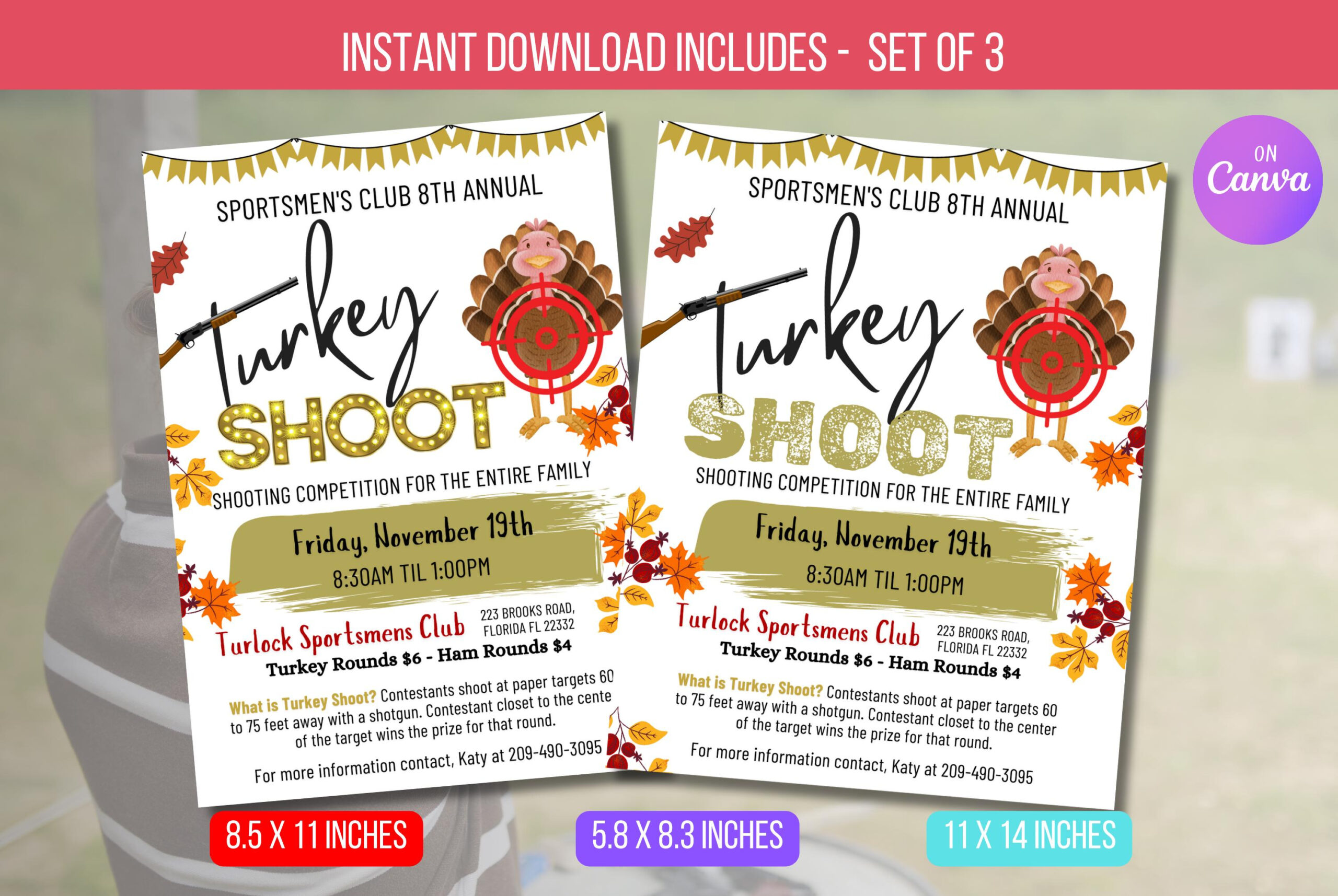 Editable Turkey Trap Shoot Fundraiser, Thanksgiving Fundraiser in Turkey Shoot Flyer Template