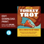 Editable Turkey Trot Thanksgiving Run Walk Printable Flyer Or With Turkey Trot Template