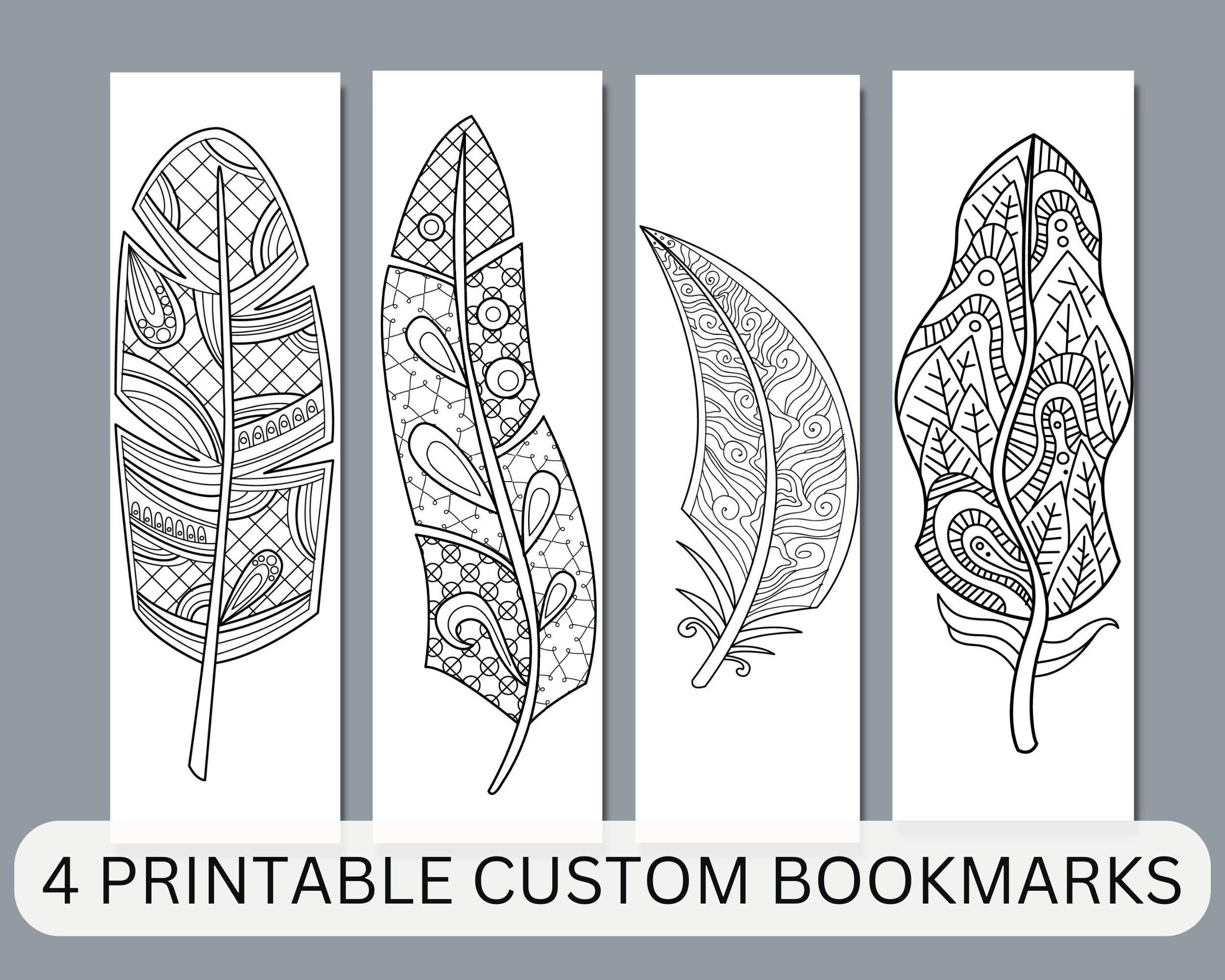 Feather Coloring Bookmarks: Set Of 4 Printable Designs (Pdf) - Etsy Uk intended for Feather Bookmark Template
