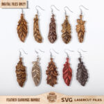 Feather Earrings Svg, Earrings Svg, Boho Earrings Svg, Hanging For Feather Leaf Earring Template