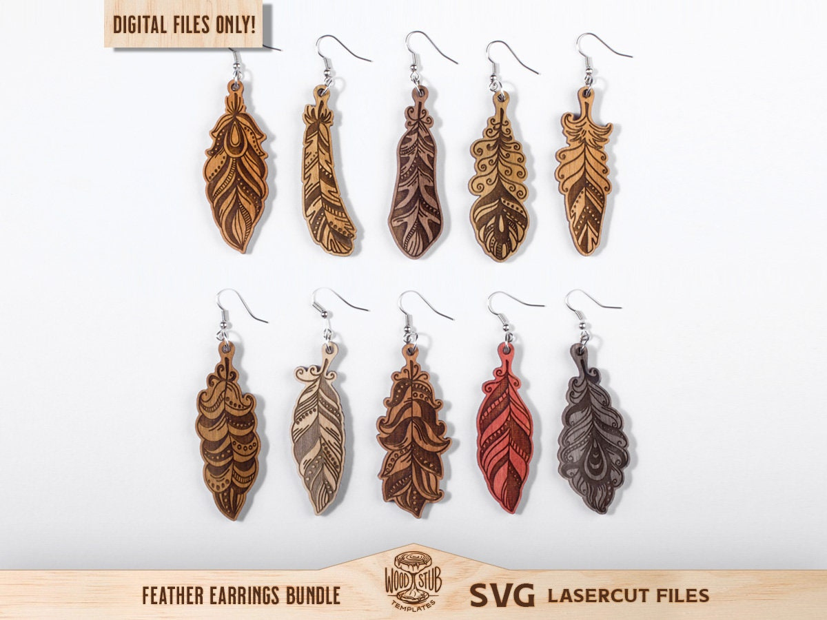 Feather Earrings Svg, Earrings Svg, Boho Earrings Svg, Hanging for Feather Leaf Earring Template
