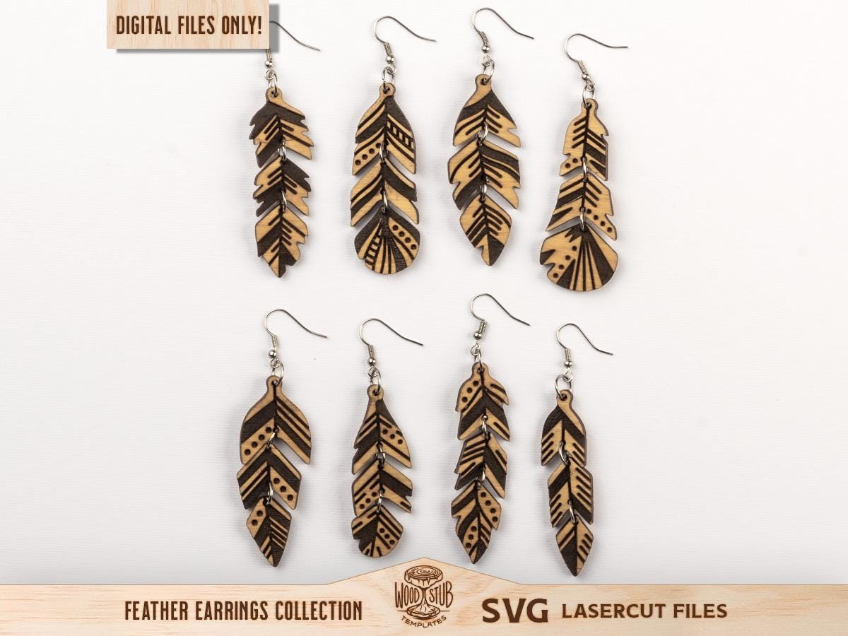 Feather Earrings Svg, Earrings Svg, Boho Earrings Svg, Hanging pertaining to Laser Cut Feather Earrings Template