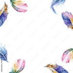 Feather Isolated On White Background. Tender Elegant Border With Feather Frame Template