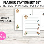 Feather Stationery Set: Lined & Blank Notepaper, Envelope (Digital Intended For Feather Letter Writing Template