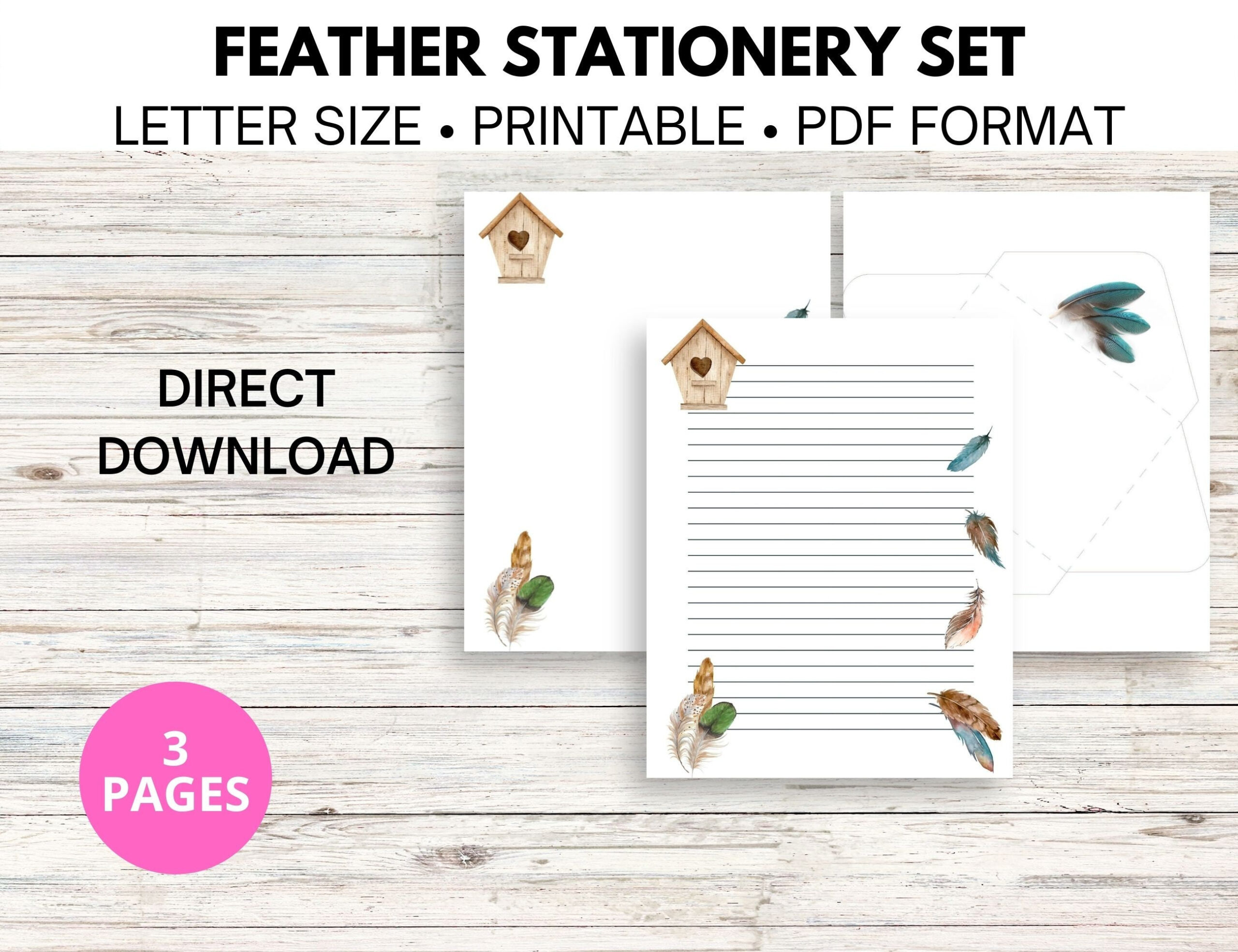 Feather Stationery Set: Lined &amp;amp; Blank Notepaper, Envelope (Digital intended for Feather Letter Writing Template