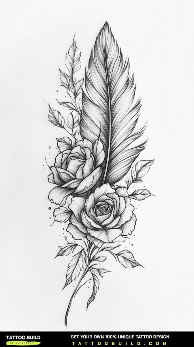 Feather Tattoo Drawings For Females intended for Feather With Beads Tattoo Design Template