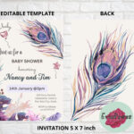 Floral Feather Baby Shower Invitation: Editable Pink Decor Pertaining To Peacock Feather Baby Shower Invitation Template