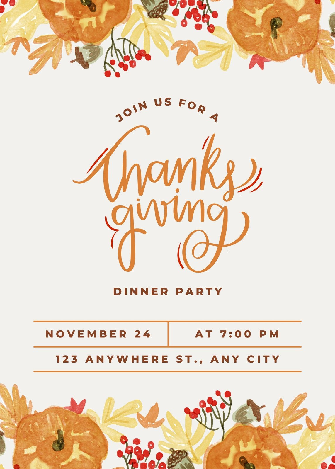 Free Custom Printable Thanksgiving Invitation Templates | Canva throughout Turkey Invitation Template