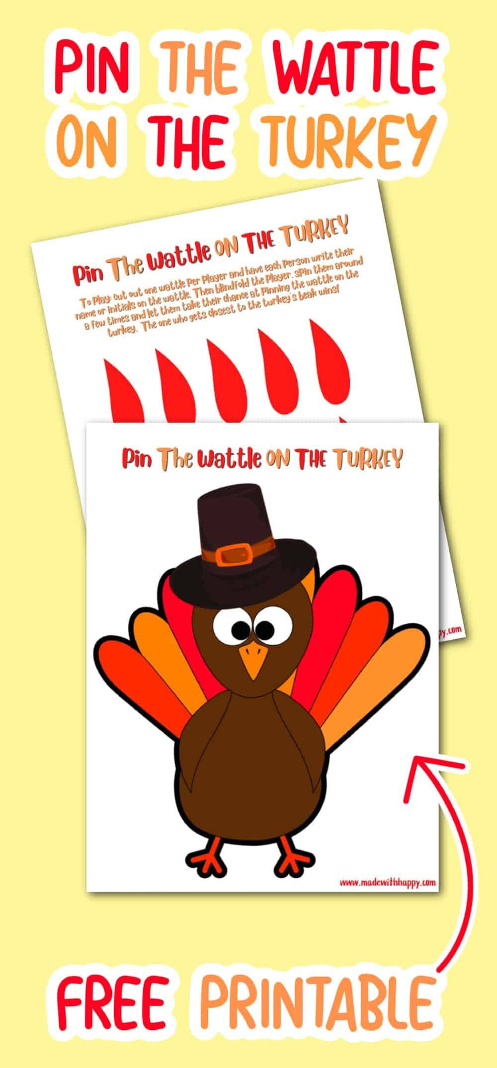 Free Pin The Wattle On The Turkey Printable Thanksgiving Game in Pin The Tail On The Turkey Template