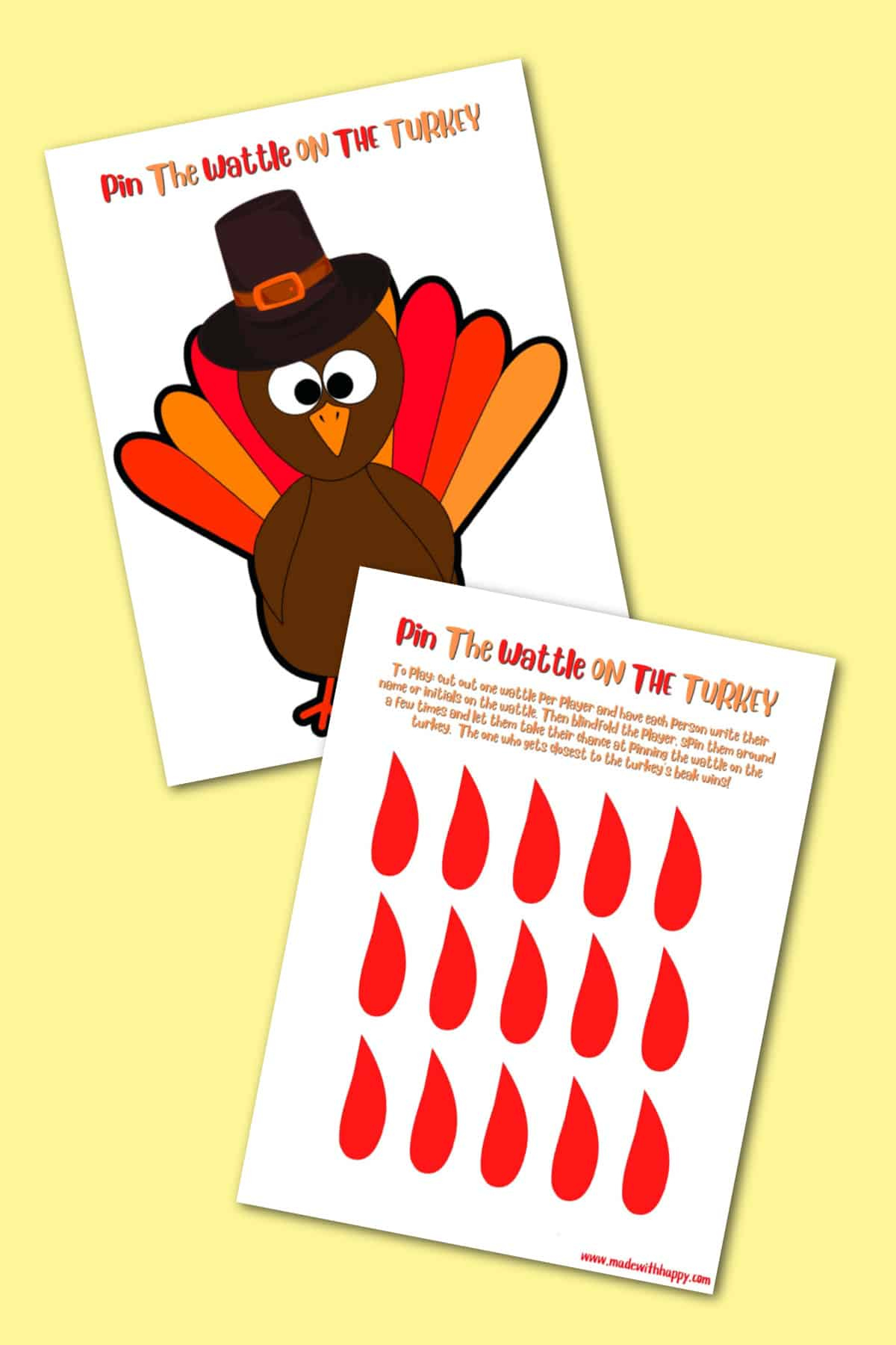 Free Pin The Wattle On The Turkey Printable Thanksgiving Game throughout Free Printable Turkey Wattle Template