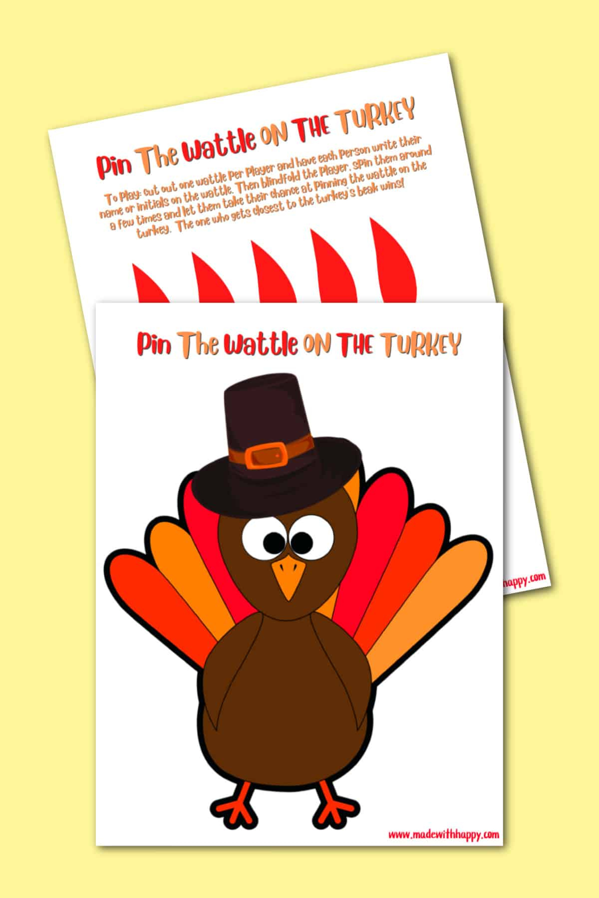 Free Pin The Wattle On The Turkey Printable Thanksgiving Game with regard to Pin The Feathers On The Turkey Template
