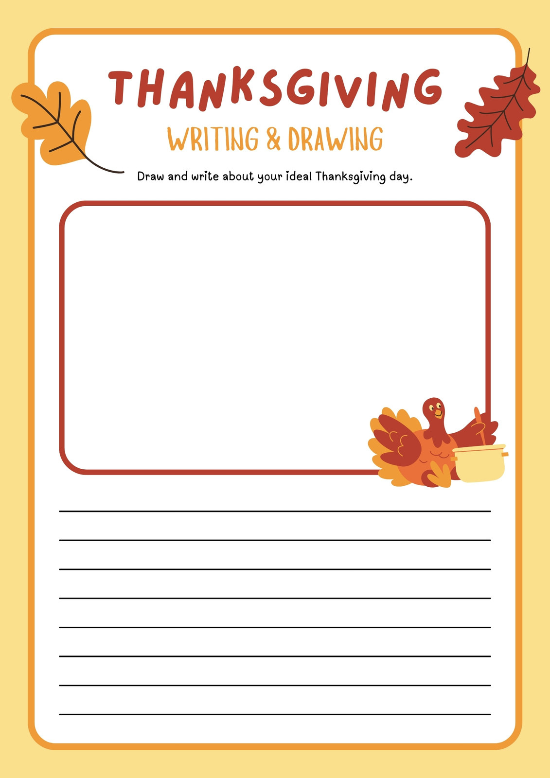 Free Printable Thanksgiving Worksheet Templates | Canva throughout Free Turkey Writing Template