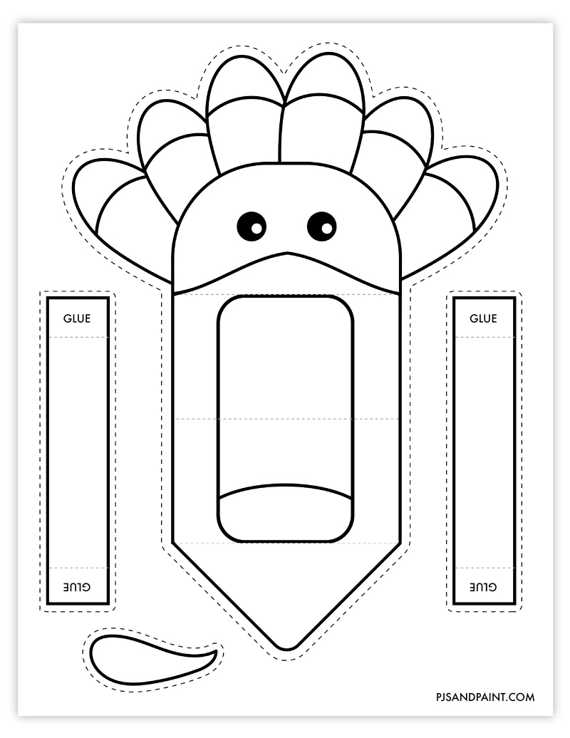 Free Printable Turkey Hand Puppet - Pjs And Paint for Turkey Finger Puppet Template