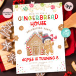Gingerbread House Birthday Party Invitation: Cookie Decorating With Gingerbread House Invitation Template