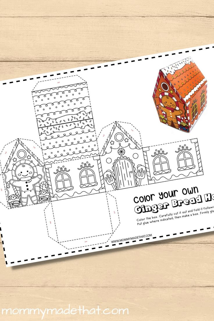 Gingerbread House Coloring Page (Build Your Own 3D House) throughout Gingerbread House Foldable Template