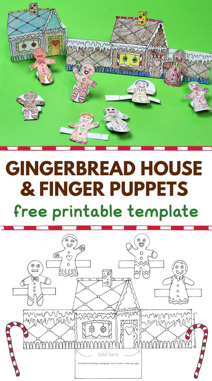 Gingerbread House Coloring Page With Finger Puppets in Gingerbread Man House Template