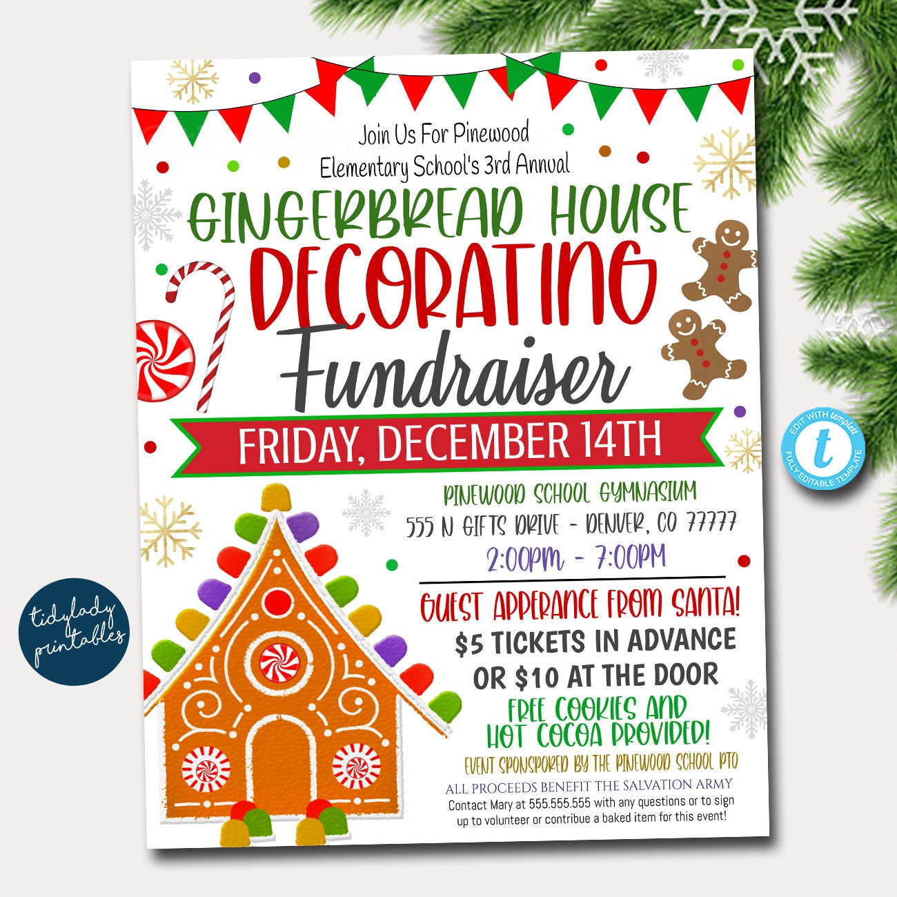 Gingerbread House Decorating Fundraiser Flyer: Holiday Invitation in Gingerbread House Flyer Template