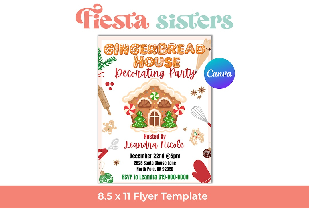 Gingerbread House Decorating Party Flyer, Gingerbread Cookie regarding Gingerbread House Flyer Template