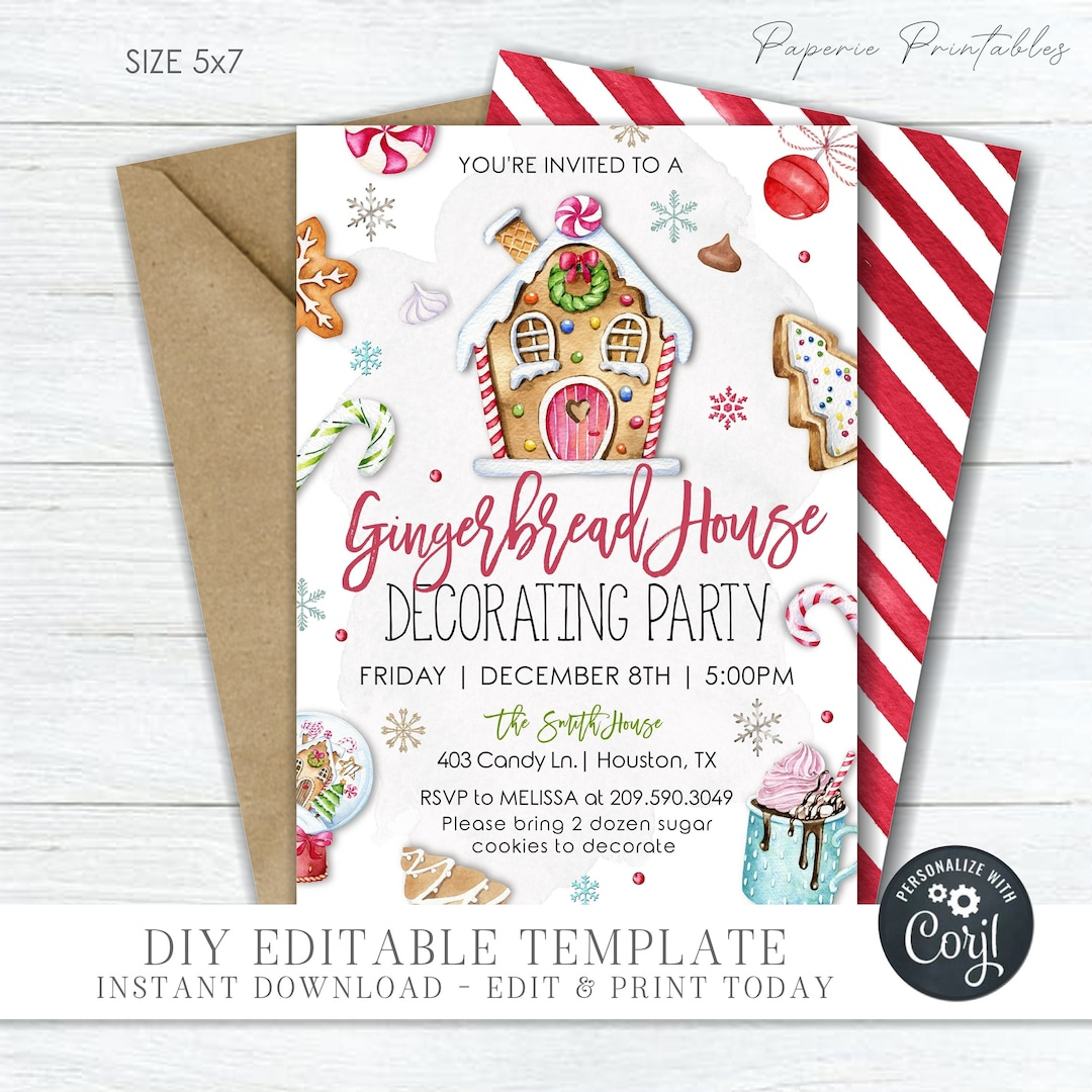 Gingerbread House Decorating Party Invitation: Diy Editable pertaining to Gingerbread House Invitation Template