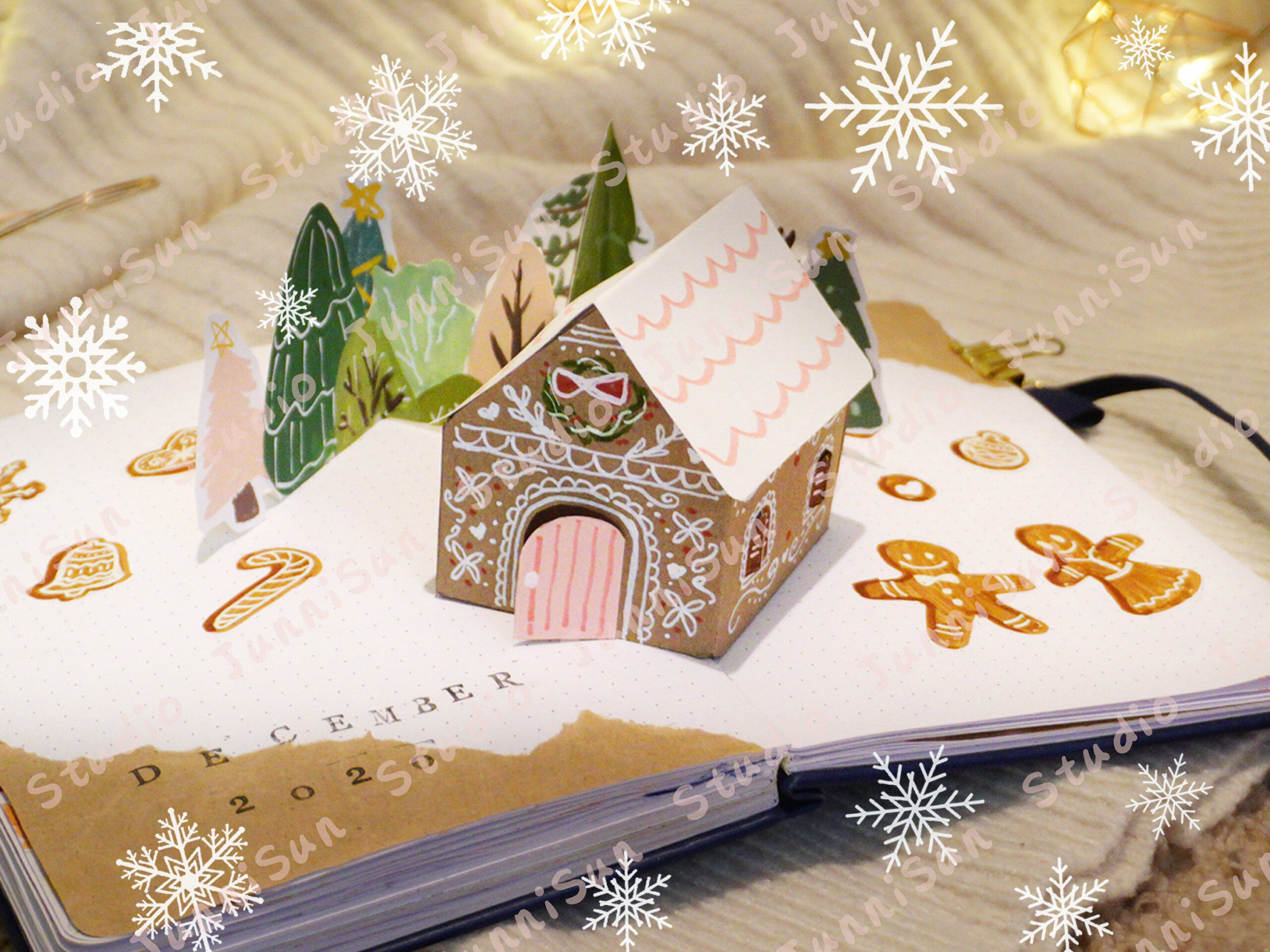 Gingerbread House Pop-Up Card Template | Junnisun Bullet Journal intended for Gingerbread House Card Template