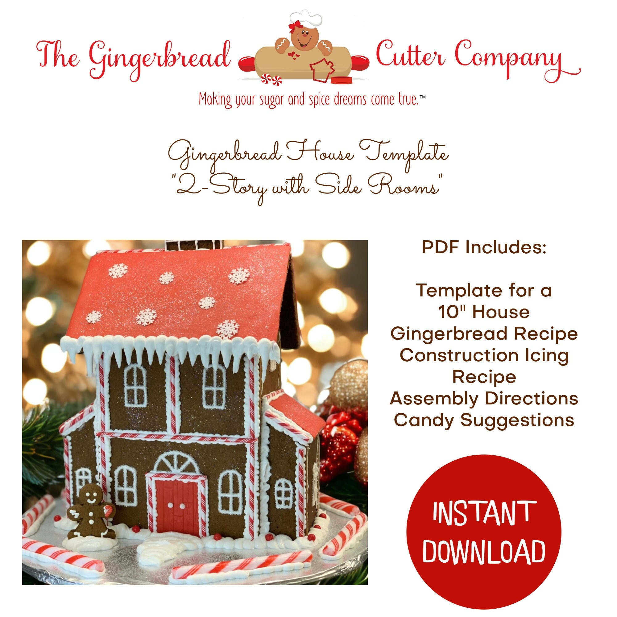 Gingerbread House Template 2 Story House With Side Rooms - Etsy in Two Story Printable Gingerbread House Template