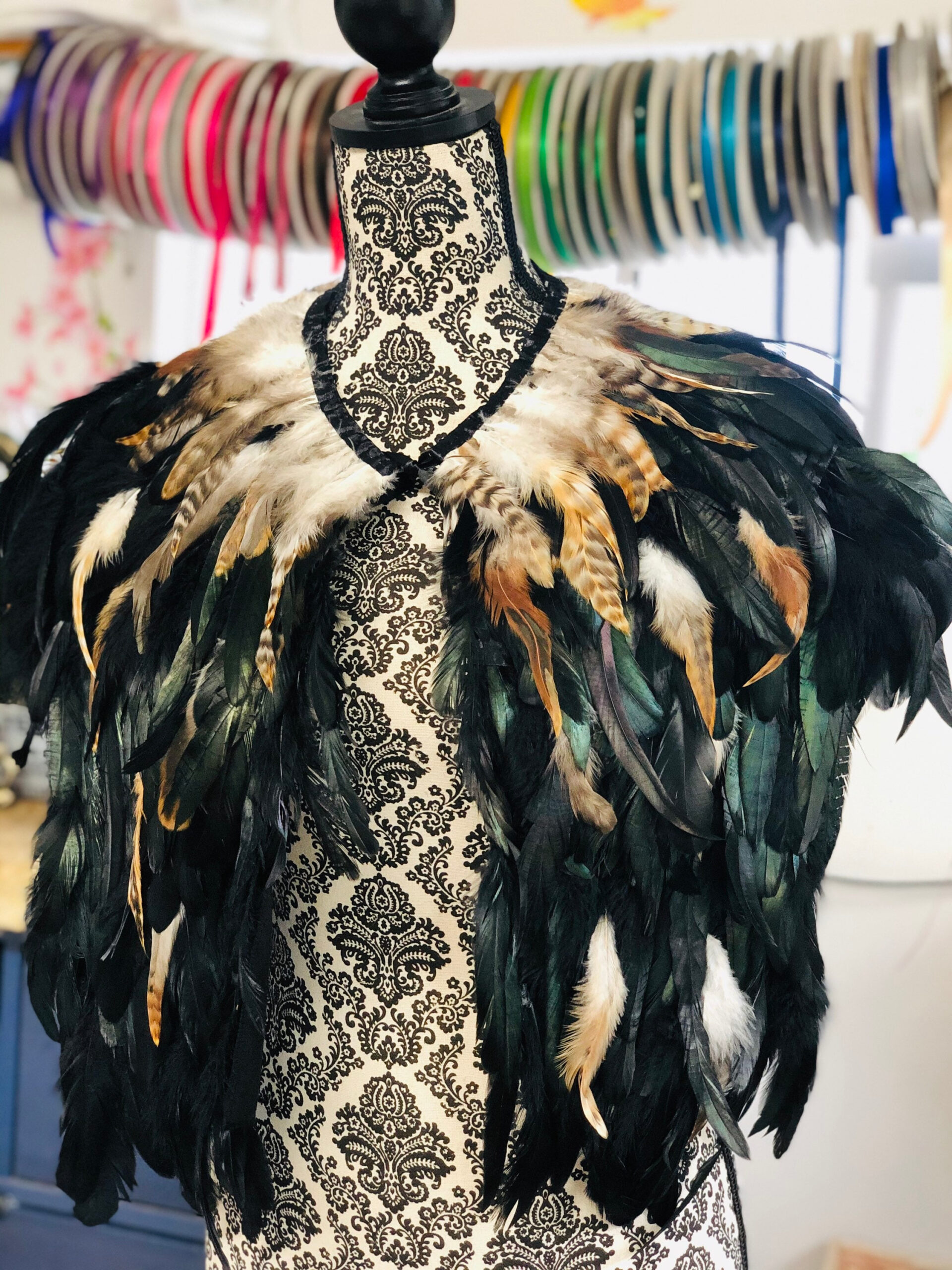 Green Feather Cape Bird Feather Vest Viking Warrior Cape Wicca inside Cape Feather Template