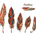 Hand Drawn Boho Feathers Vector Collection. Set Of Doodle Ethnic Inside Cute Feather Template