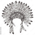 Hand Drawn Native American Indian Headdress. Vector Monochrome Throughout Feather Template For Indian Headdress