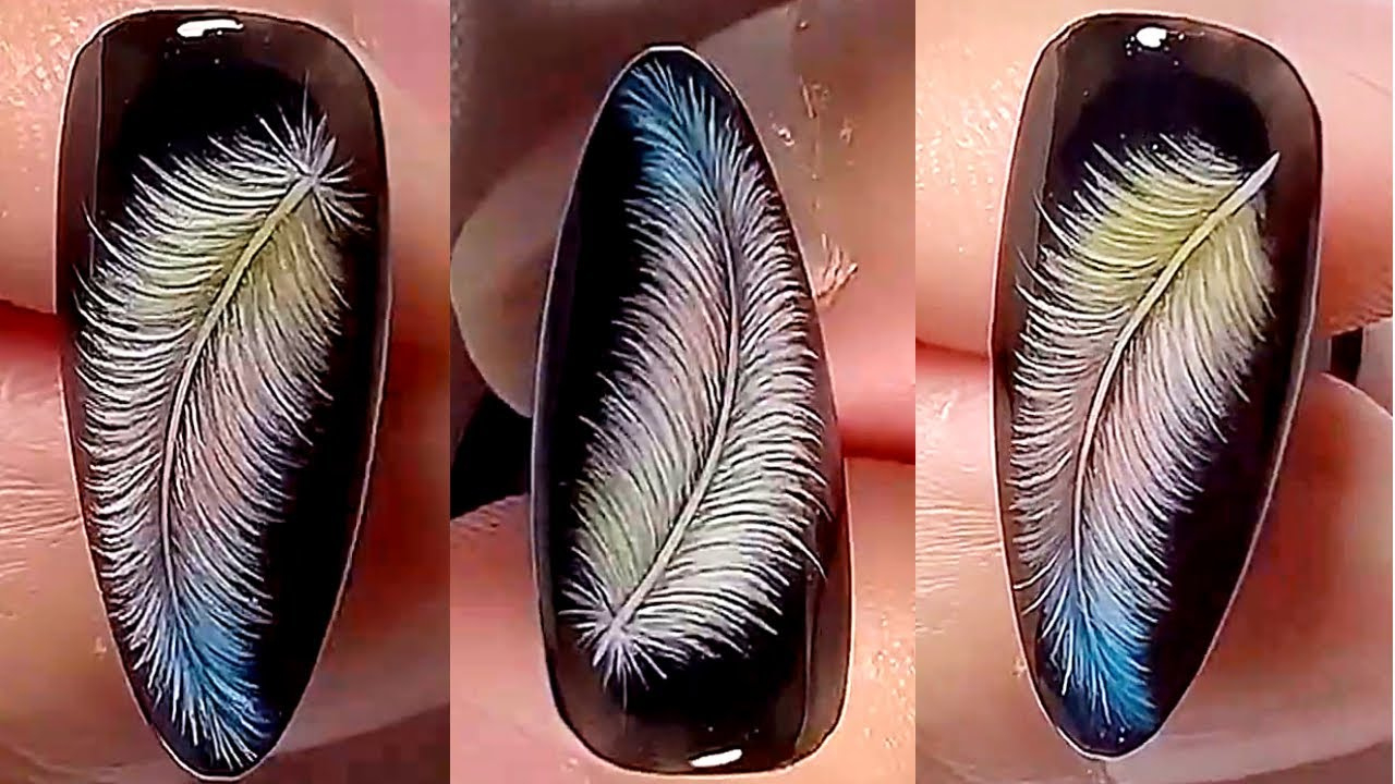 Hand Painted Feather Nail Design - Black &amp;amp; White Feather Nail Art - Hand  Painted Nail Art Design # 7 with regard to Feather Nail Art Template