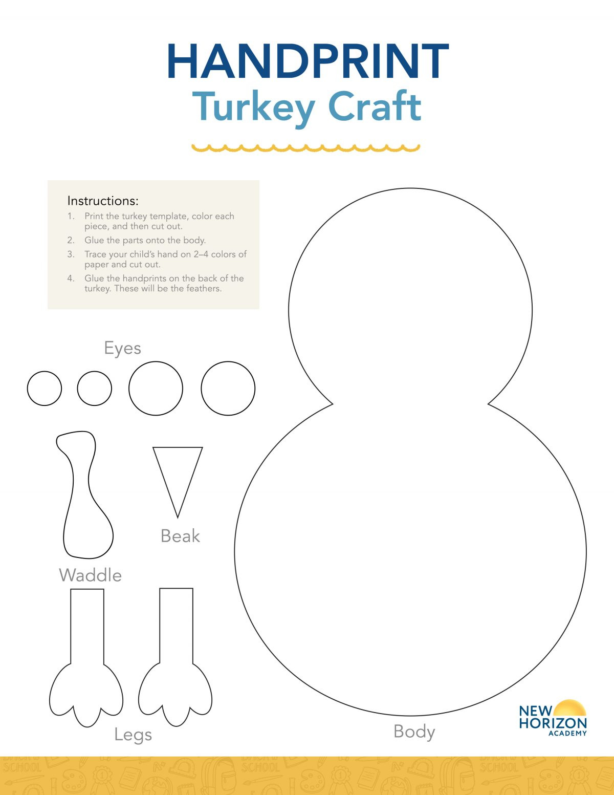 Handprint Turkey Craft - New Horizon Academy inside Turkey Body Parts Template