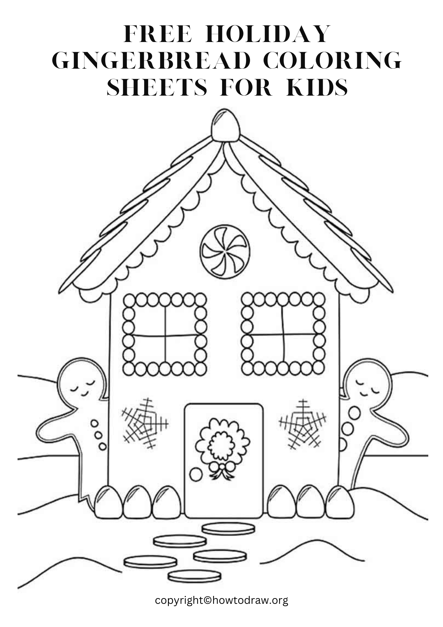 Holiday Gingerbread Coloring Page For Kids [Free Printable] in Gingerbread House Coloring Template