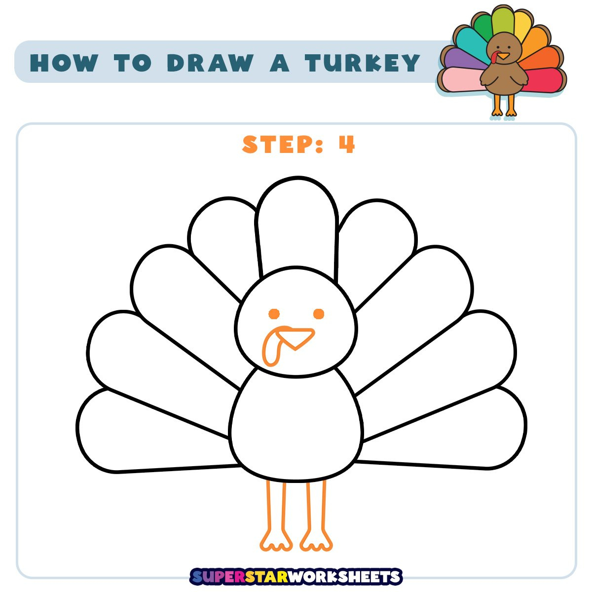 How To Draw A Turkey - Superstar Worksheets pertaining to Easy Turkey Template