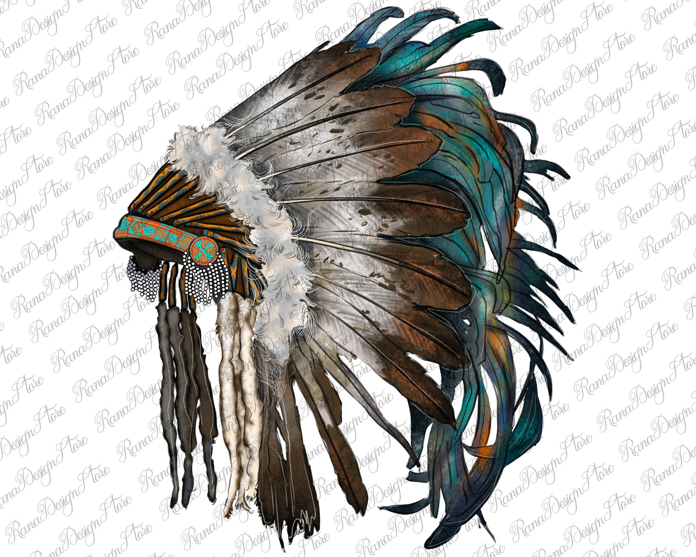 Indian Feather Headdress Png Sublimation Design, Indian Png with Native American Headdress Feather Template