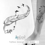 Life Infinity Feather Tattoo Design + Linework   Etsy Uk Regarding Feather With Beads Tattoo Design Template