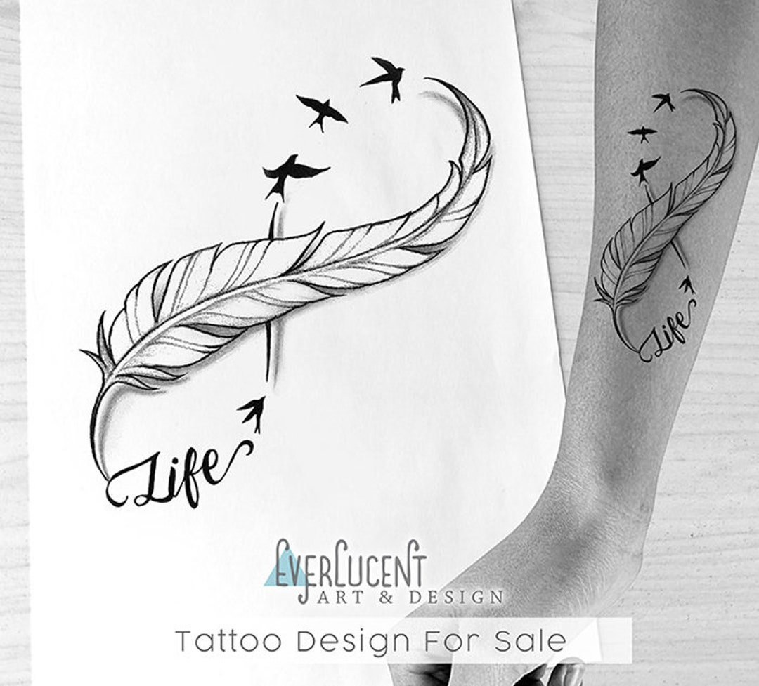 Life Infinity Feather Tattoo Design + Linework - Etsy Uk within Tattoo Ideas Template Feather