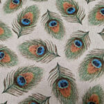 Linen Look Peacock Feathers Fan Print Fabric Upholstery Curtain Cotton  Material 55" Or 140Cm Wide Inside Fabric Peacock Feather Template