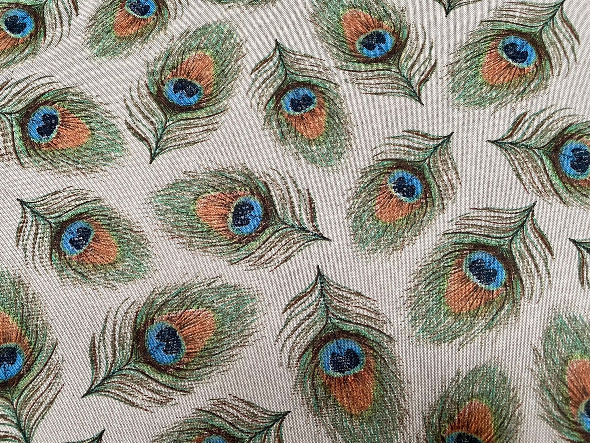 Linen Look Peacock Feathers Fan Print Fabric Upholstery Curtain Cotton  Material 55&amp;quot; Or 140Cm Wide inside Fabric Peacock Feather Template