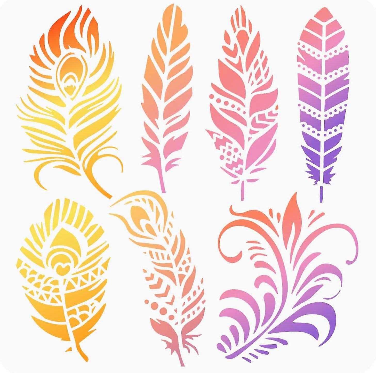 Mandala Feather Painting Stencil 11.8X11.8 Inch Hollow Out Indian in Indian Feather Cut Out Template