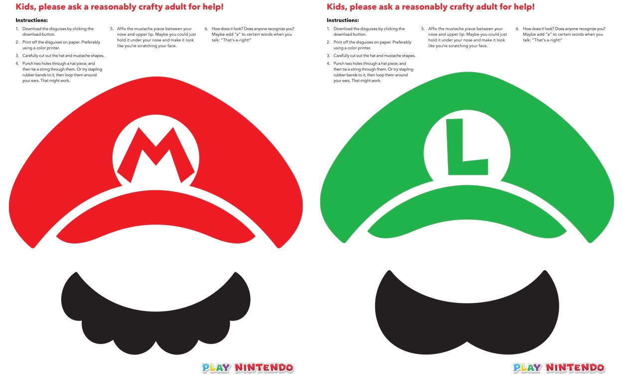 Mario And Luigi Instant Disguise Kit - Printable Hats &amp;amp; Mustaches intended for Mario Disguise a Turkey Template