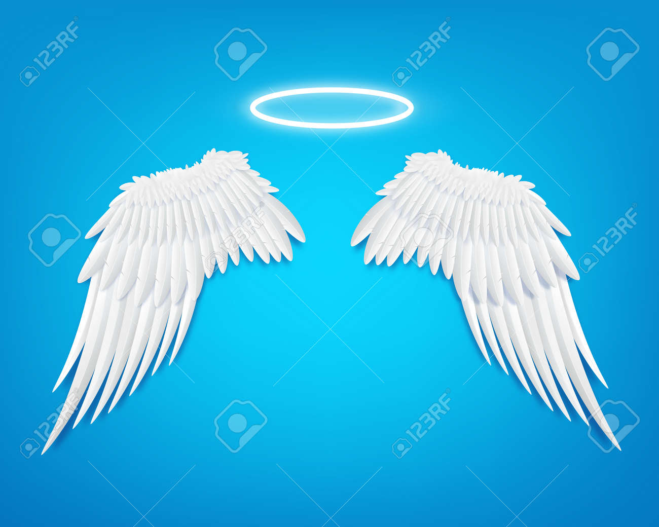Mockup Of White Feathers Angel Wings With Glowing Holy Nimbus pertaining to Feather Wing Template