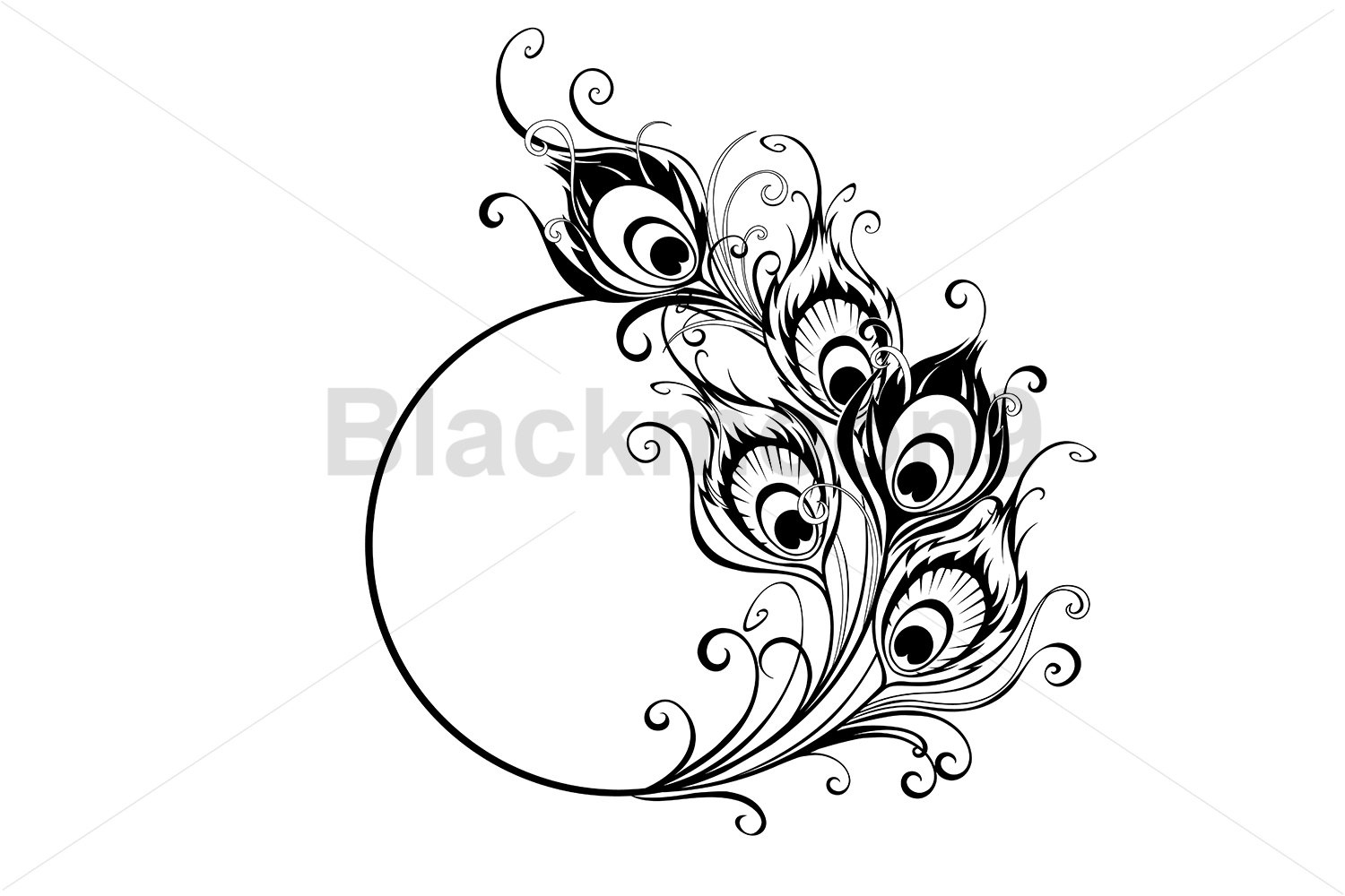 Monogram With Contour Peacock Feathers inside Feather Monogram Template