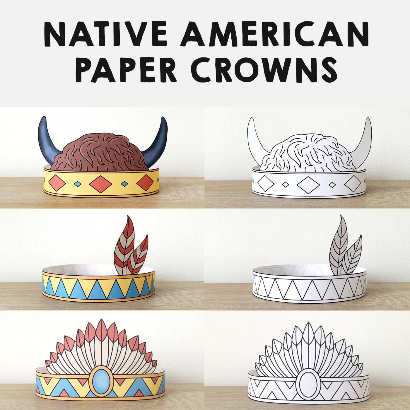 Native American Headbands Feathers Paper Crowns Printable Coloring with Indian Headband Feather Template