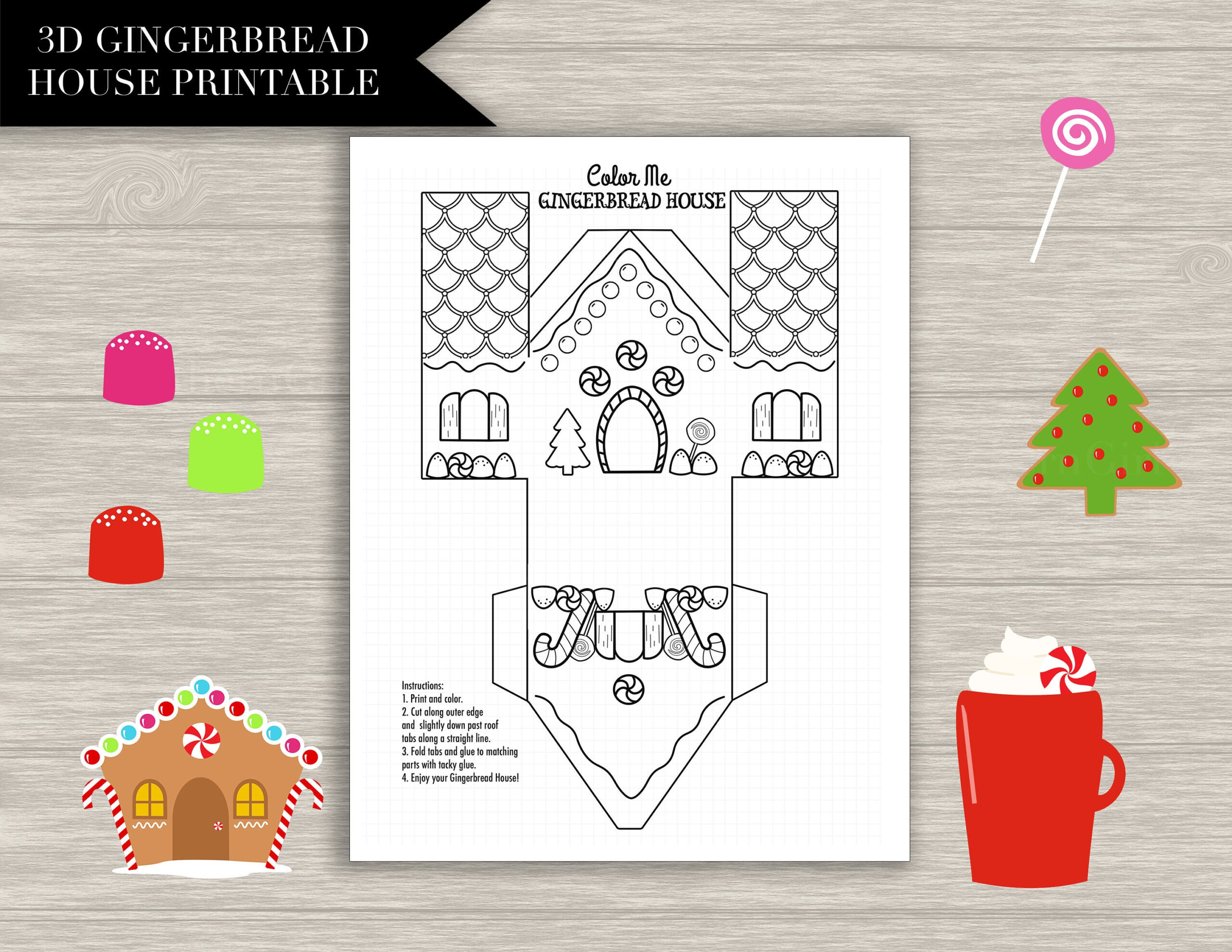Paper House Gingerbread House Printable - &amp;quot;Gingerbread Coloring for Paper Gingerbread House Template