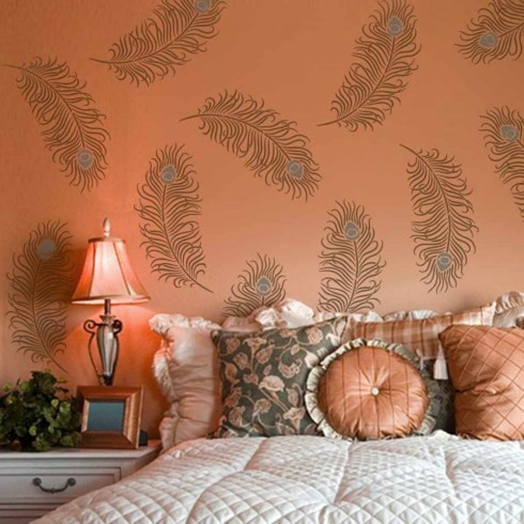 Peacock Feather Grande Wall Art Stencil - Size: Medium - Better Than Decals  - Easy To Use For Diy Home Improvement - Etsy.de intended for Peacock Feather Stencil Template