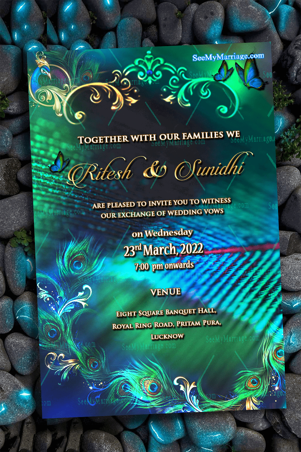 Peacock Feather Royal Wedding Invitation Card in Peacock Feather Wedding Card Template